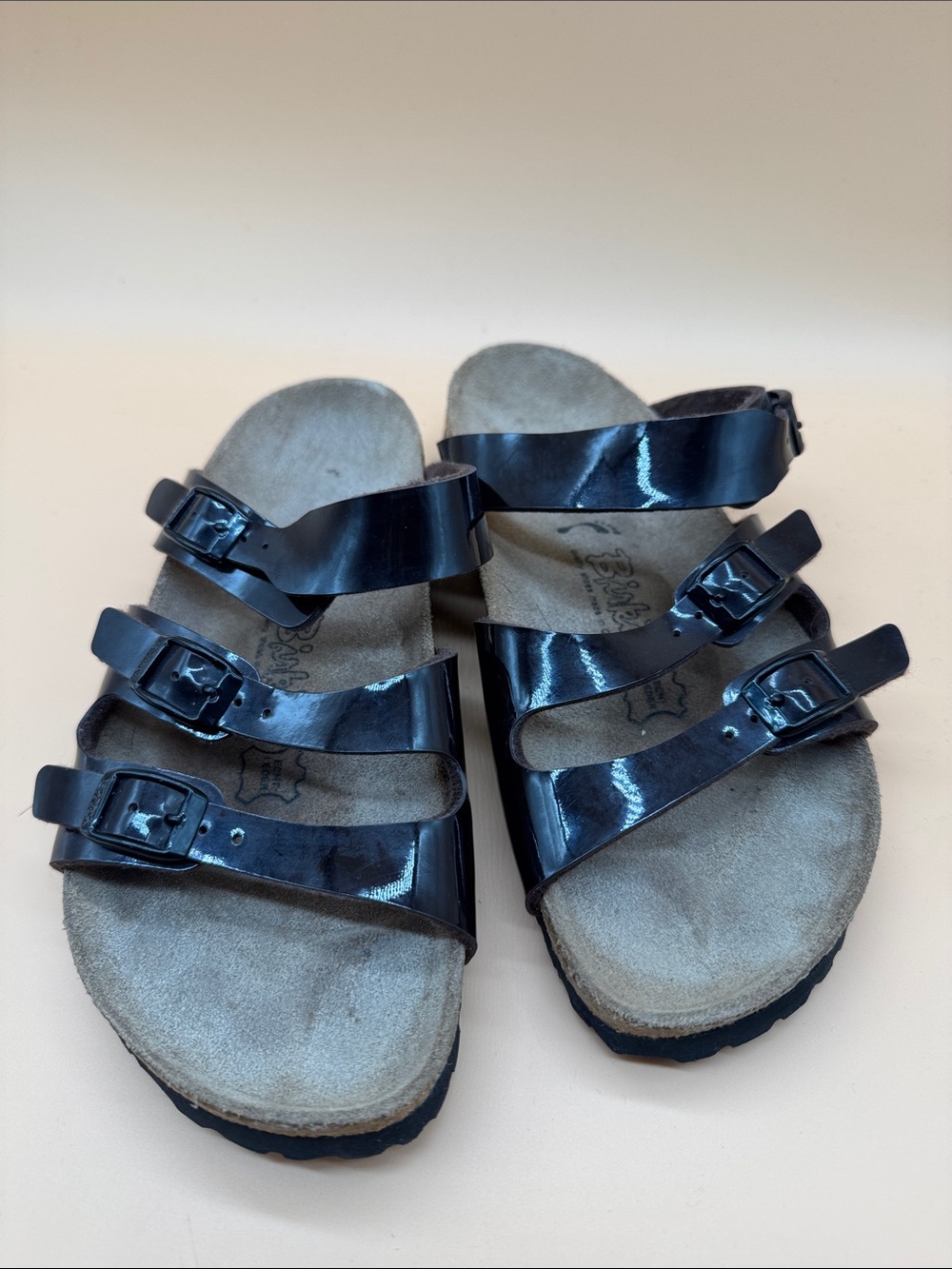 Birkenstock Black Patent Triple-Buckle Slides